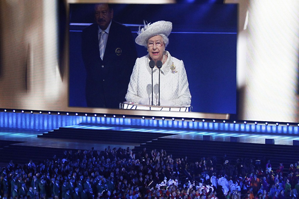 Queen Elizabeth is seen on a large video screen as she speaks during the opening ceremony for the Commonwealth Games in Glasgow. Photo: AP