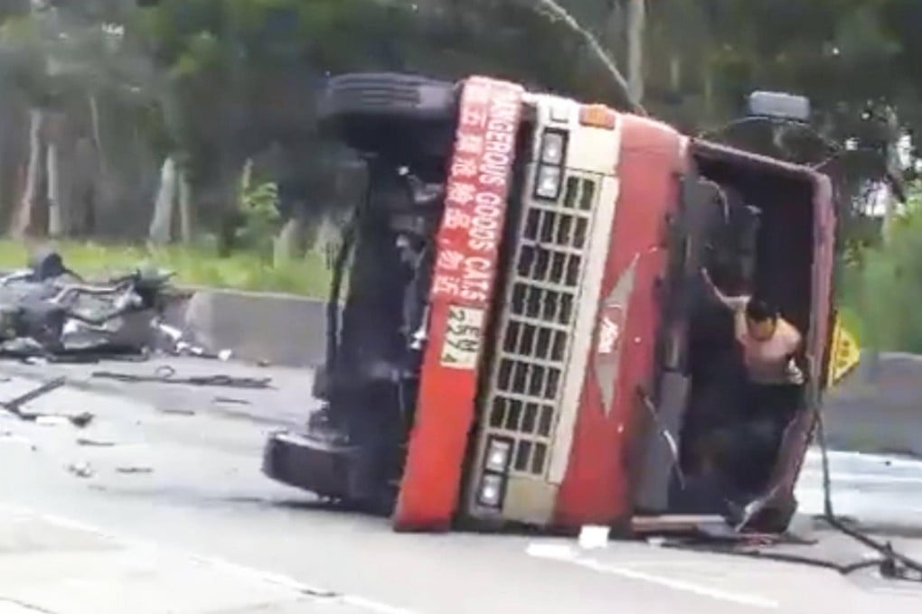 The solo drivers of both vehicles were trapped. Photo: SCMP Pictures