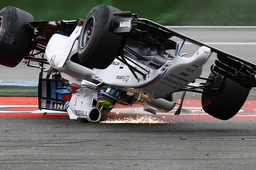 Felipe Massa's Williams was briefly skidding upside down on the track in a crash at last week's German Grand Prix. Photo: Reuters