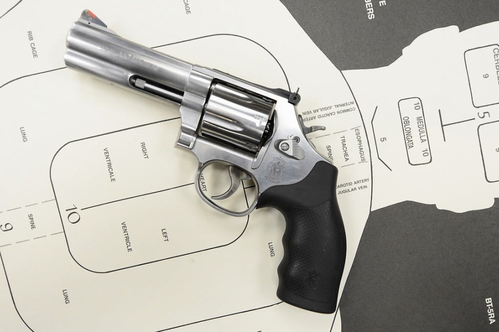 A Smith & Wesson .357 magnum revolver is displayed for customers to rent at a Gun Club in Los Angeles, California. Photo: AFP