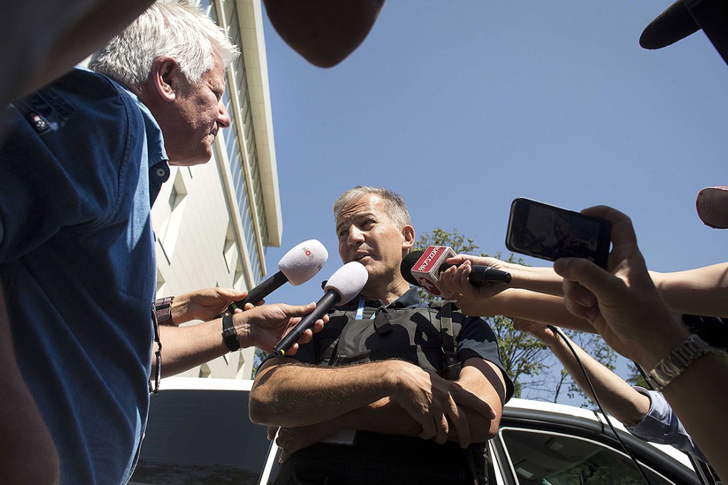 OSCE member Alexander Hug talks talks to members of the press near Donetsk. Photo: EPA