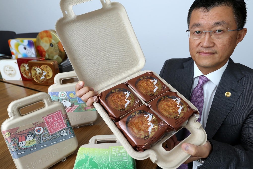 Martin Lee, of Maxim's Caterers, displays the biodegradable boxes. Photo: K. Y. Cheng