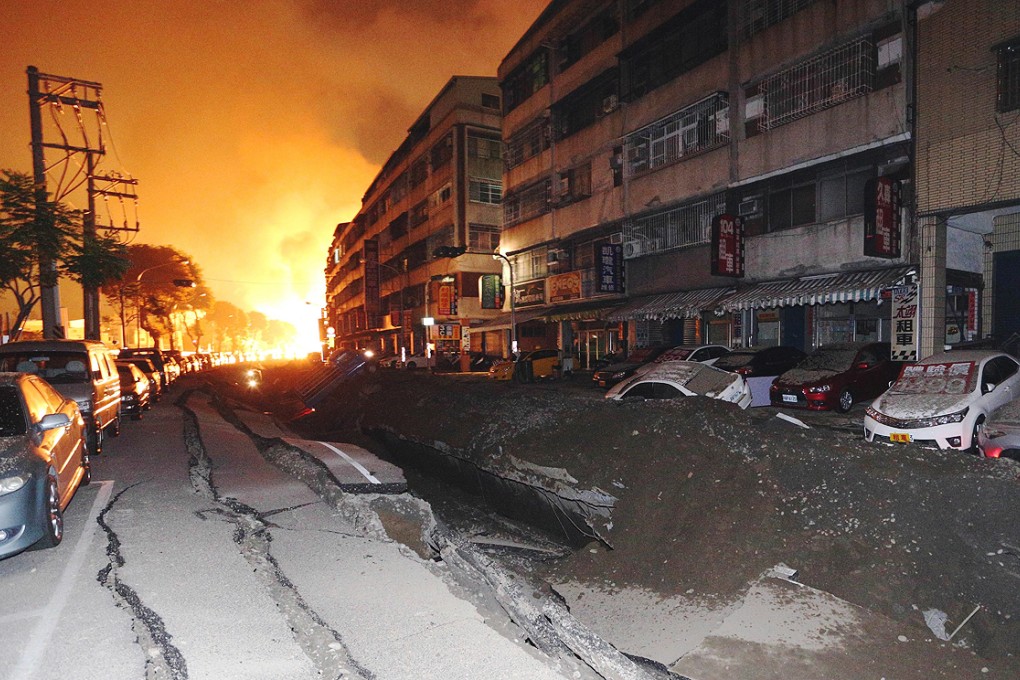 An explosion rips through the city of Kaohsiung in southern Taiwan early on August 1. Photo: AFP