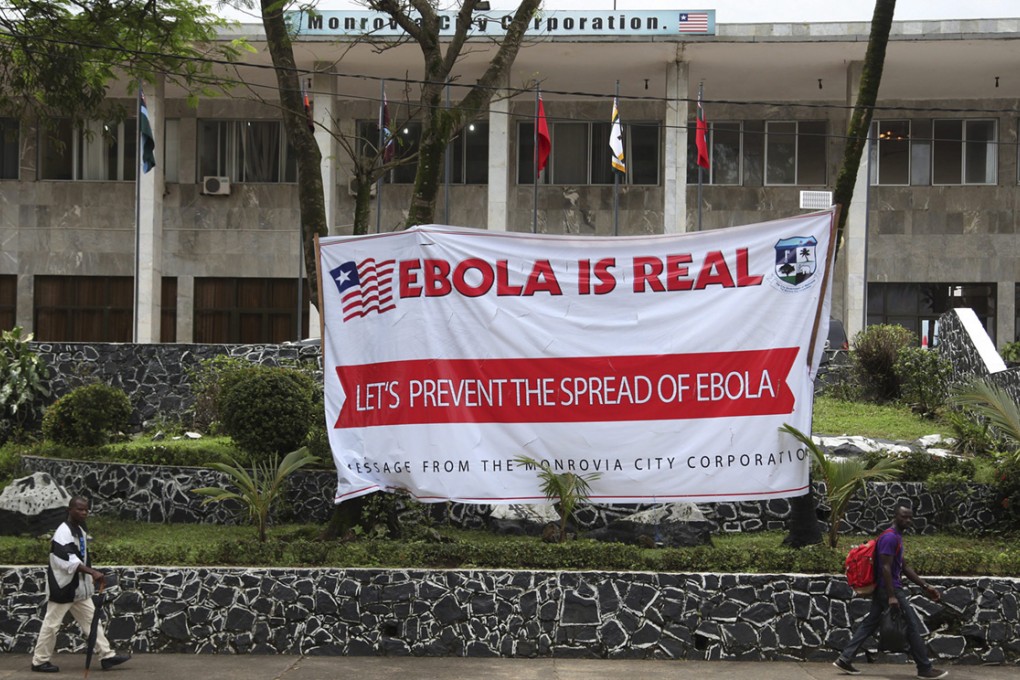 An Ebola banner at the Monrovia City Hall in Liberia. Photo: EPA