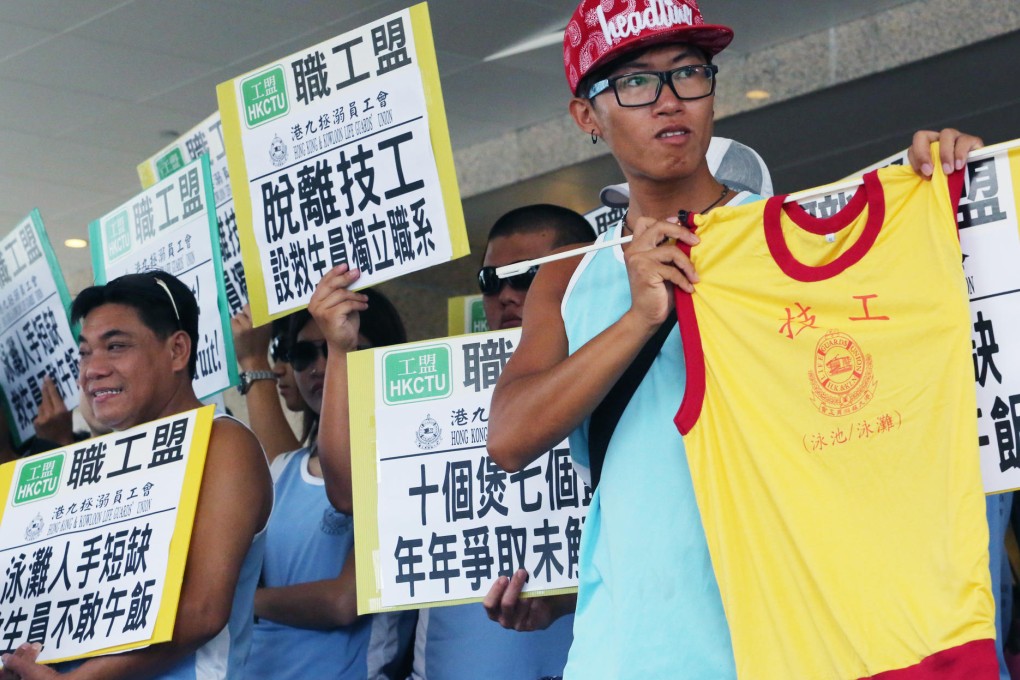 Lifeguards join the strikers' sit-in at Sha Tin. Photo: Felix Wong