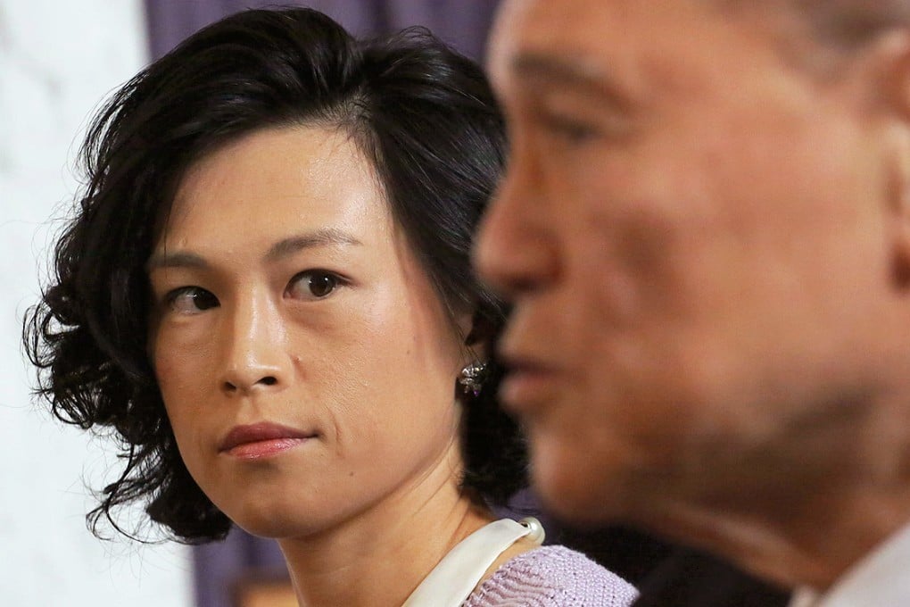 Gigi and Cecil Chao at a news conference at which Cheuk Nang's succession plan and the tender of the firm's headquarters in Wan Chai were announced. Photo: Felix Wong