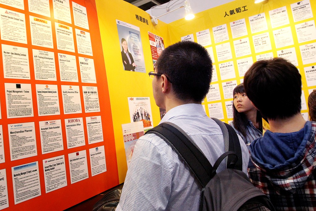 A job board attracts attention at the Hong Kong Convention and Exhibition Centre. Photo: May Tse