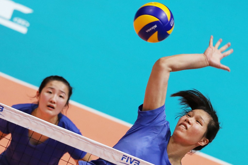 China's Xu Yunli goes up for a spike during training at the Hong Kong Coliseum for a World Grand Prix leg in Hong Kong. Photo: Nora Tam