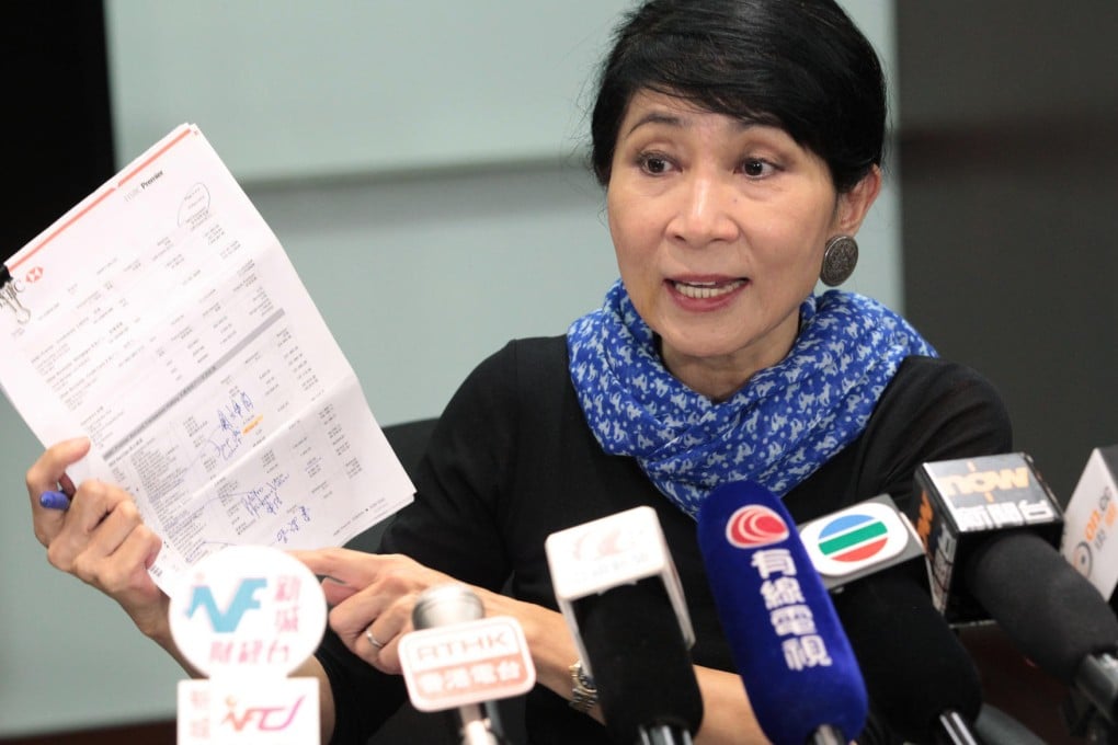 Civic Party lawmaker Claudia Mo talks to reporters after submitting her financial records to Legco yesterday. Photo: Bruce Yan