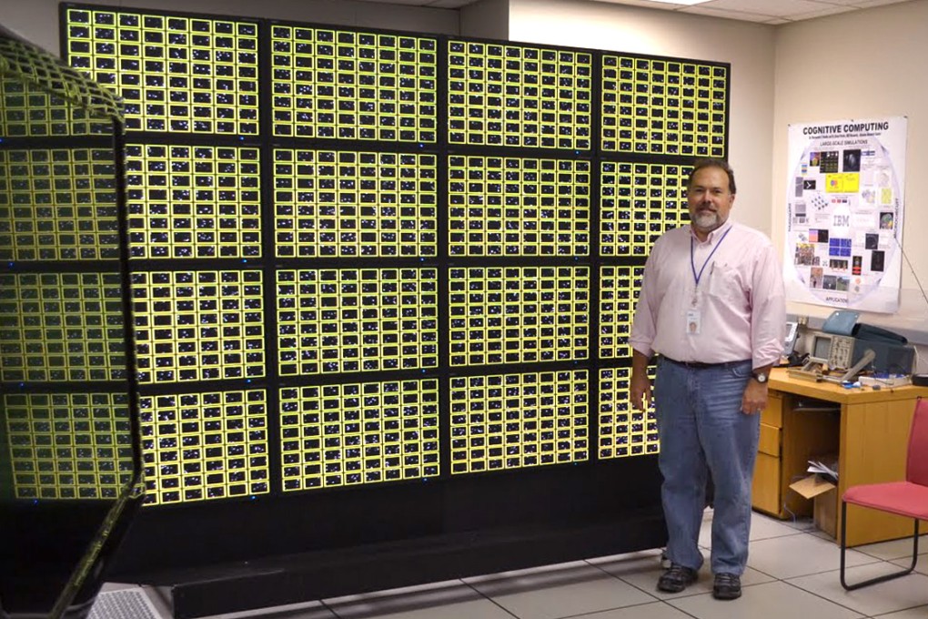 The so-called "brain wall" is a visualisation tool built by IBM at their Almaden research centre in California. It allows researchers to see an overview of neuron activation states in a large-scale neural network. Patterns of neural activity can be observed as they move across the network. Photo: IBM