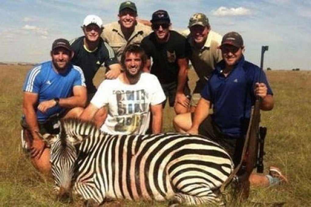 Crusaders players George Whitelock, Tyler Bleyendaal, Sam Whitelock, Tom Taylor and Ben Funnell with guides on a hunting trip in South Africa. Photo: SCMP Pictures