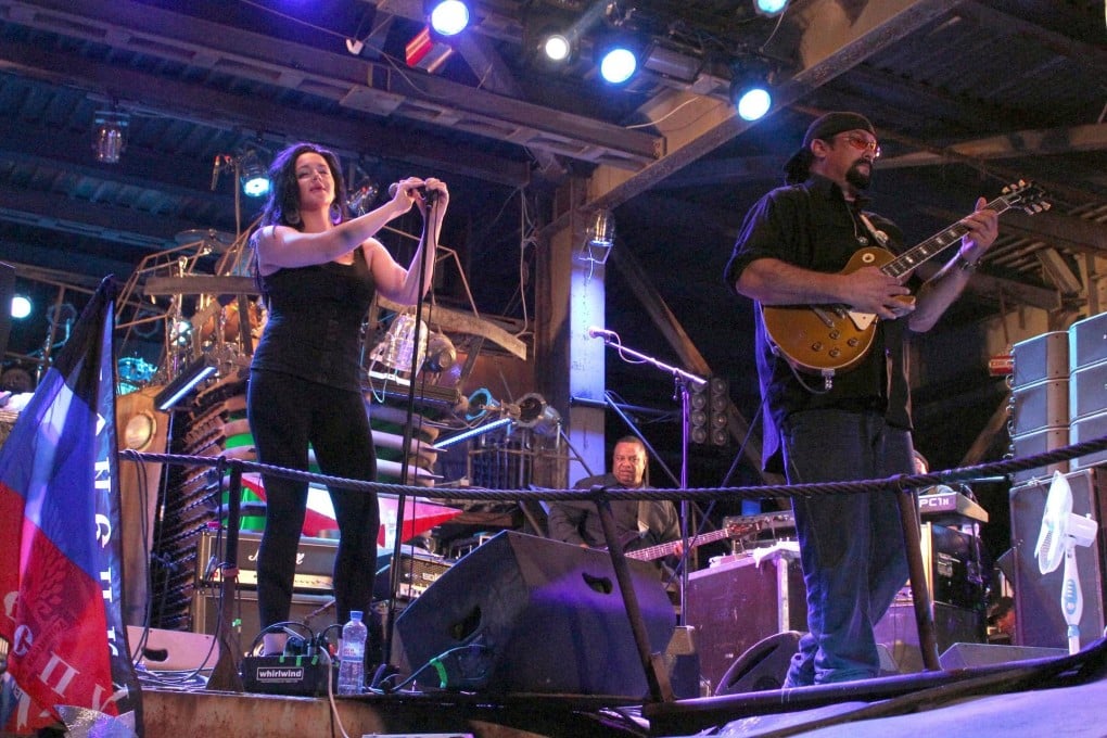 Steven Seagal (right) on stage in Sevastopol. Photo: AFP