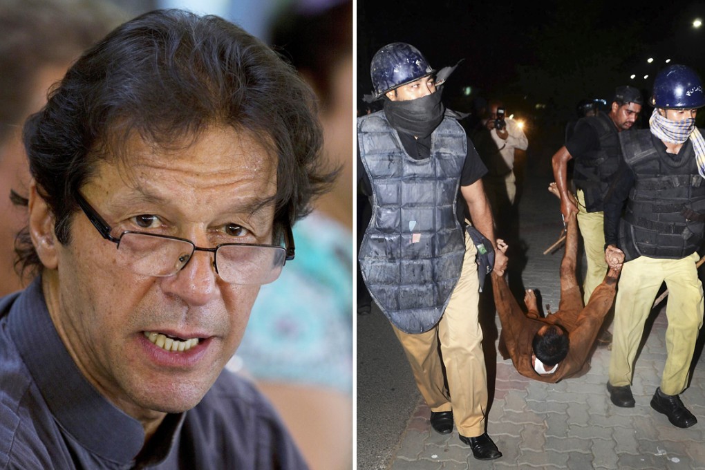 Imran Khan critizises that Pakistan's police is Sharif's private henchmen. (Right) Supporters of Tahir-ul-Qadri clash with police in Lahore, Pakistan on August 10. Photos: AP, EPA