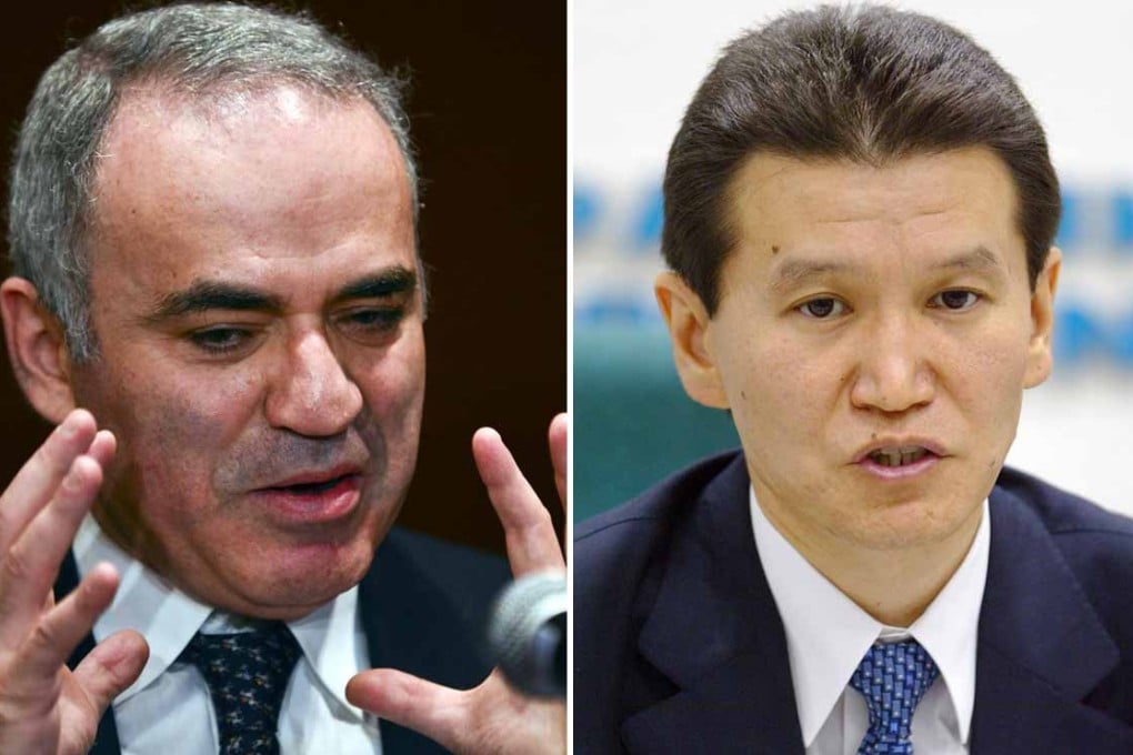 Garry Kasparov, left, and his rival Kirsan Ilyumzhinov.