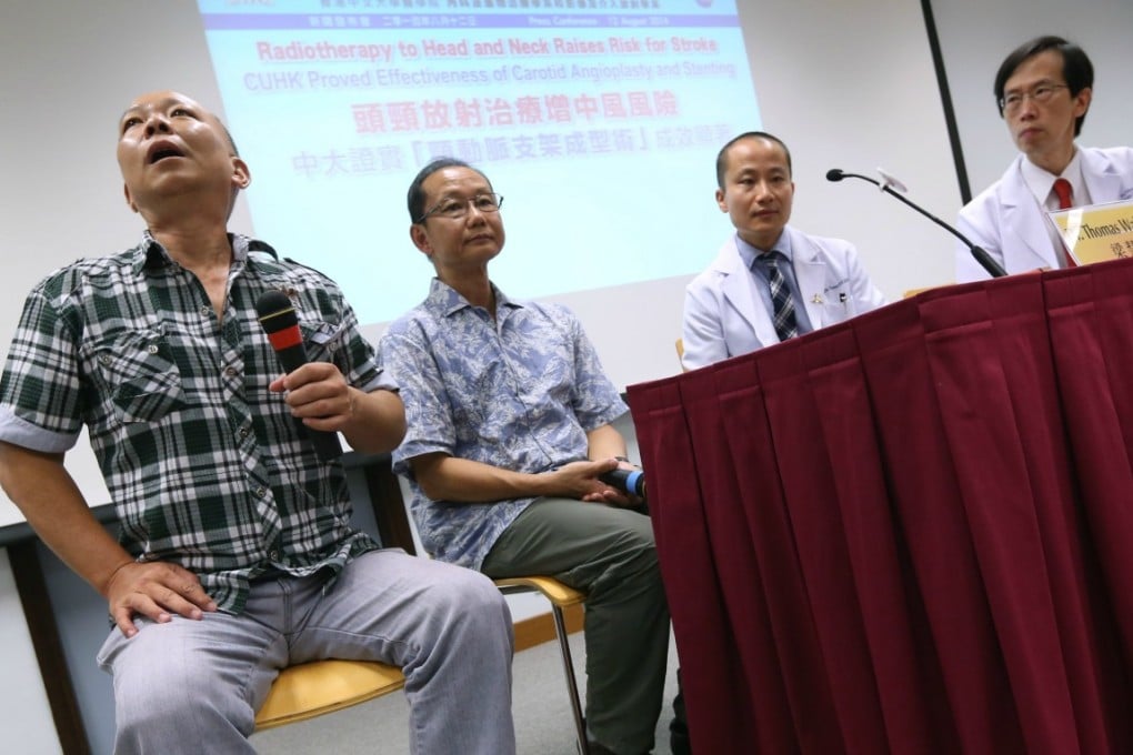 Dr Thomas Leung (second right) and Professor Simon Yu (right) of Chinese University's medicine faculty announce the results of the study. Photo: Sam Tsang