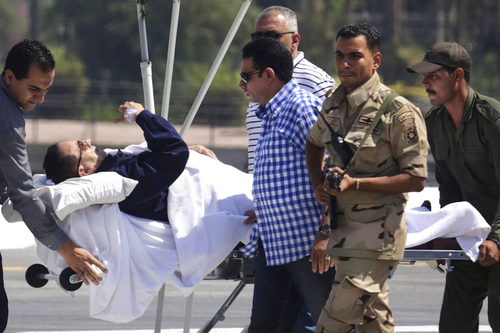 Former president Hosni Mubarak after his court testimony. Photo: AP