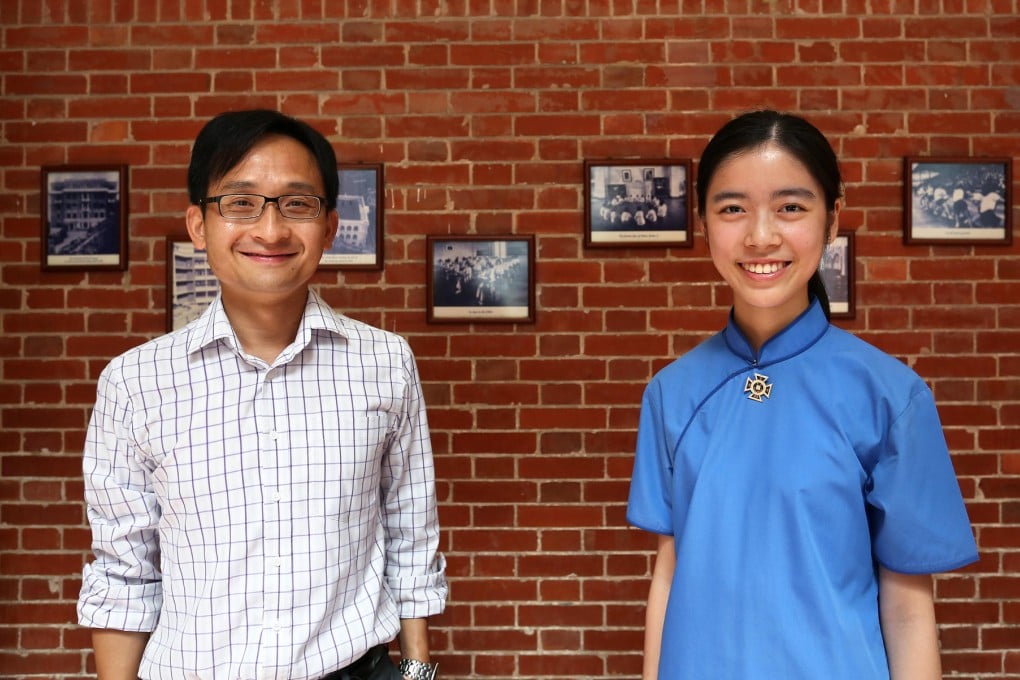 Gary Lam with star student Susane Wong at St Paul's Co-educational College.  Photo: Jonathan Wong