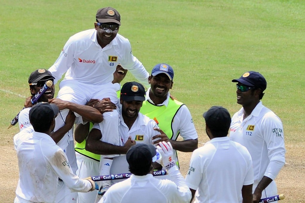 Sri Lanka's Mahela Jayawardene is carried on his teammates' shoulders after playing the 149th and final test match of his career at Colombo's Sinhalese Sports Club ground. Photo: AFP