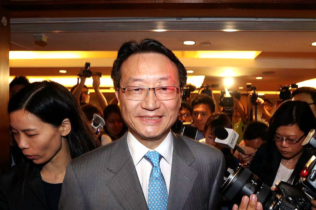 Ambrose Lam announces his resignation as Law Society president on Tuesday. Photo: Sam Tsang