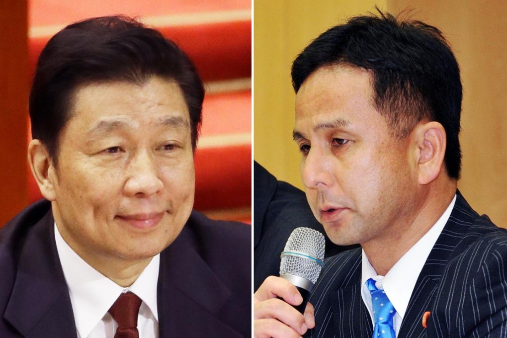 A group of Japanese lawmakers, including Kiyohiko Toyama (right) of the New Komeito party attend a press conference in Beijing, after meeting with Chinese Vice President Li Yuanchao (left). Photos: Reuters, Kyodo