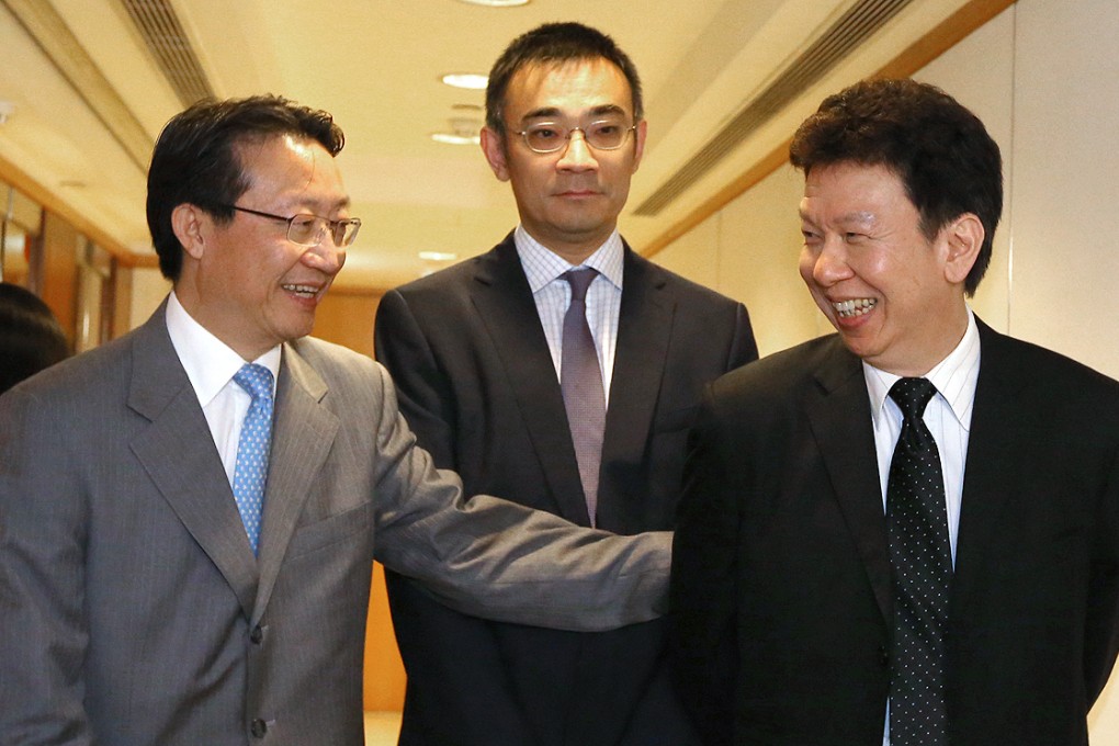 Former Law Society president Ambrose Lam (left), vice-president Thomas So Shiu-tsung and new president Stephen Hung. Photo: Sam Tsang