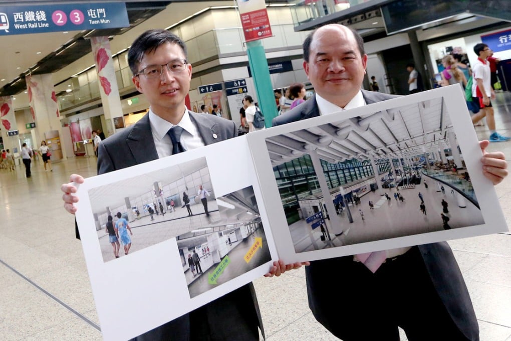 Patrick Cheng (left) and Francis Li briefed reporters on the shop closures and the construction work soon to get underway at Hung Hom Station. Photo: David Wong