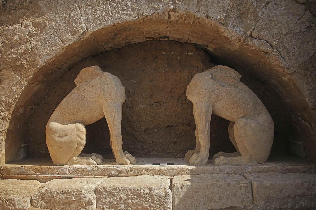 Two marble sphinxes guard the entrance to the tomb.Photo: Reuters