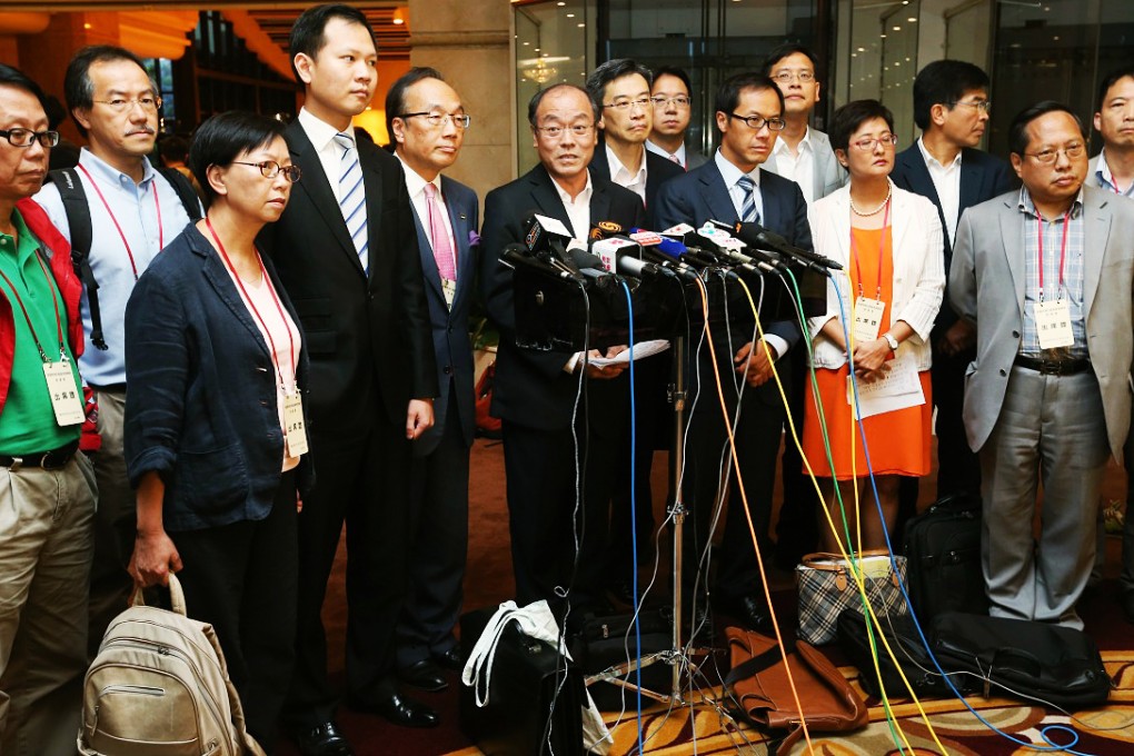 Pan-democratic lawmakers address the media after a seminar in Shenzhen on Thursday. Photo: K.Y. Cheng
