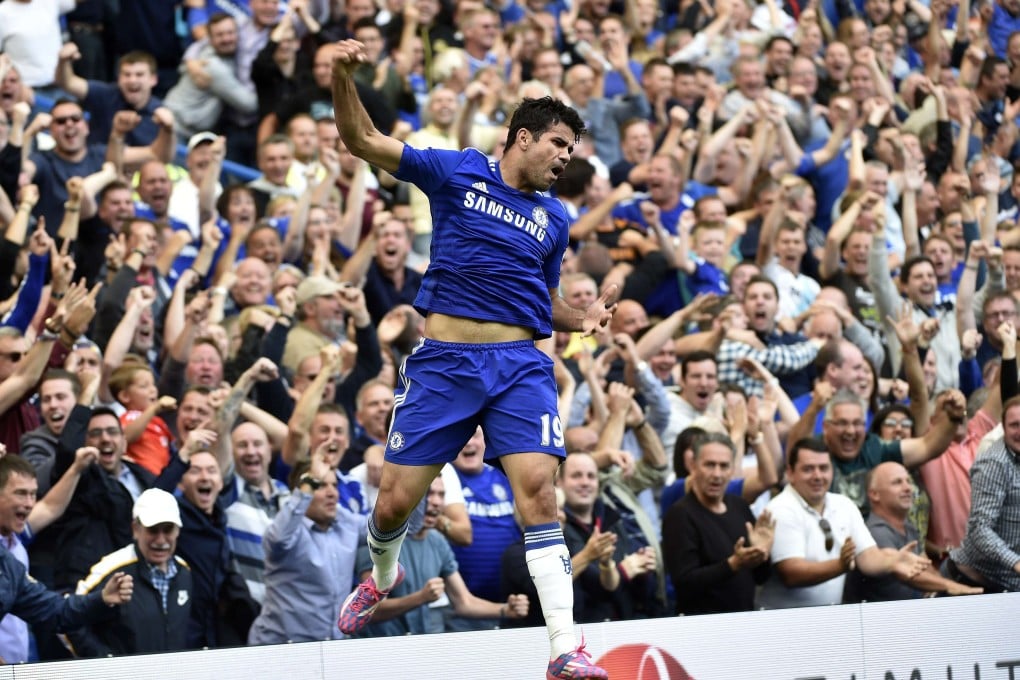 Chelsea's Diego Costa celebrates after scoring against Leicester City in their English Premier League match at Stamford Bridge. Chelsea won 2-0. Photo: Reuters