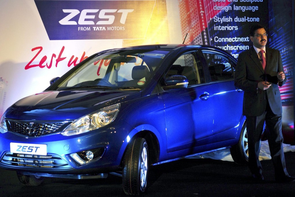 Tata Motors' vice-president Girish Wagh at last week's launch of the Zest. The compact model carries the carmaker's hopes of reviving a sluggish domestic market. Photo: EPA