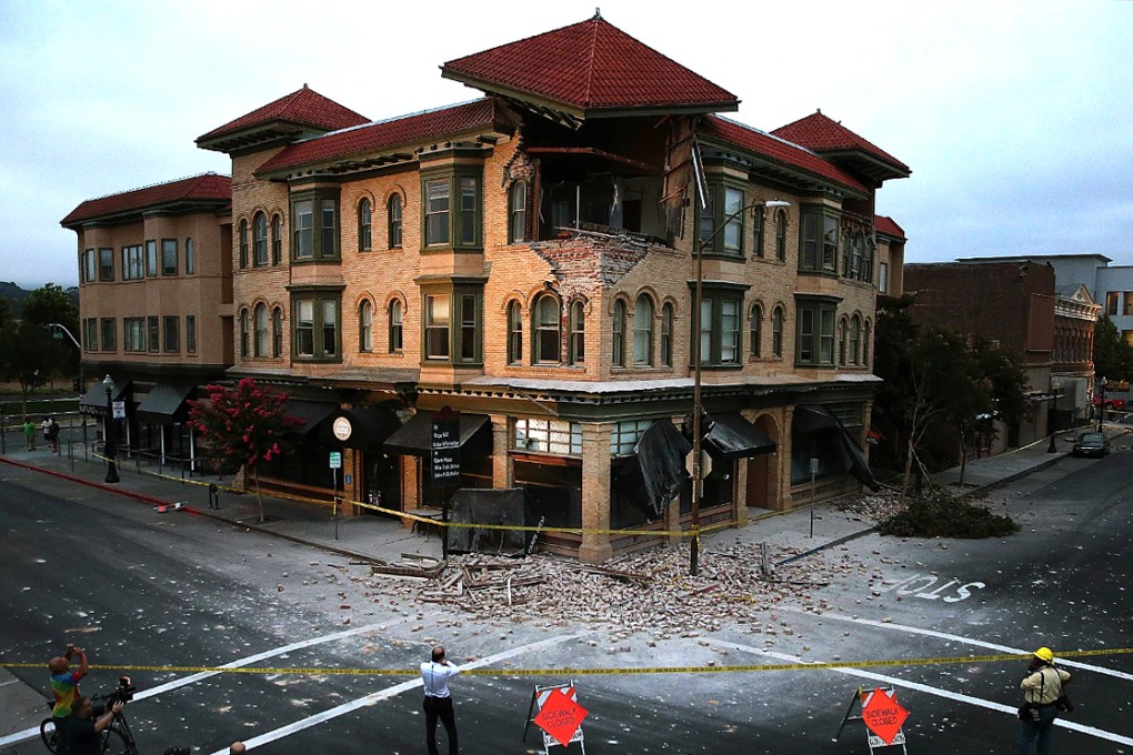 A building in Napa Valley, California, shows damage caused by a 6.0 earthquake, the largest to hit the area since 1989. Photo: AFP