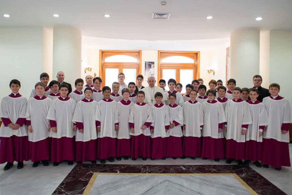 Members of the choir pose with Pope Francis. Photo: SCMP Pictures