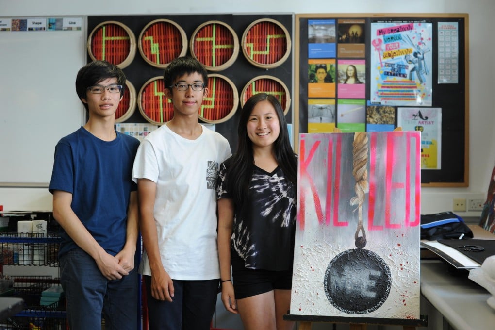 From left: Chris Fung Le-xing, Paul Lee Lin, and Casey Chan Li-en are enrolled in the IBCC programme. Photo: SCMP