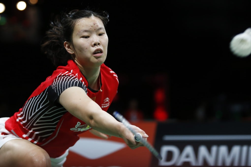 Li Xuerui hits a return. Photo: Xinhua