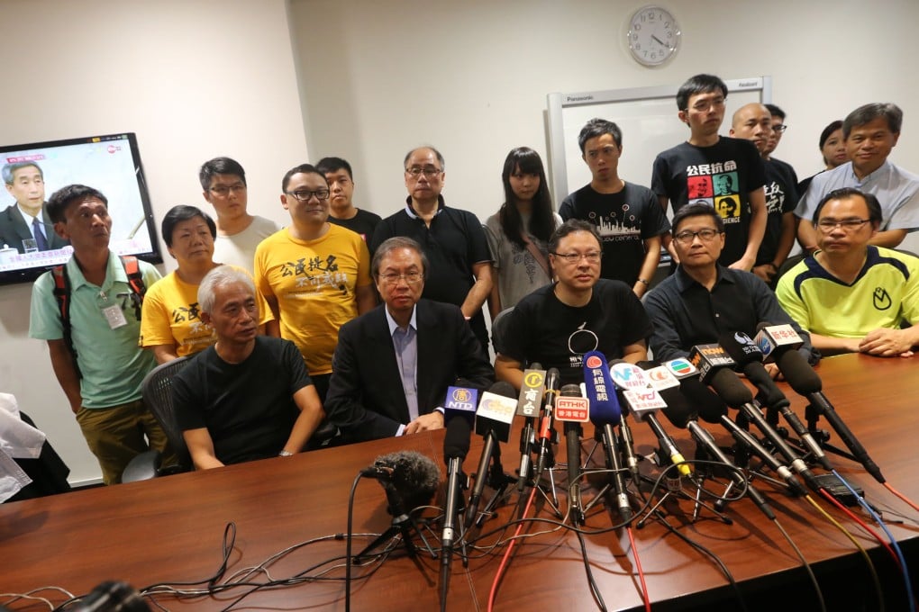 Pan-democrats, Occupy Central leaders and students activists meet the press in Hong Kong on August 31, 2014. Photo: SCMP/David Wong