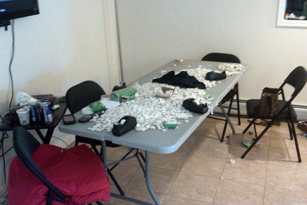 A New Jersey home used as a drug-packaging centre, where heroin was cut and put in plastic bags. Photo: AP