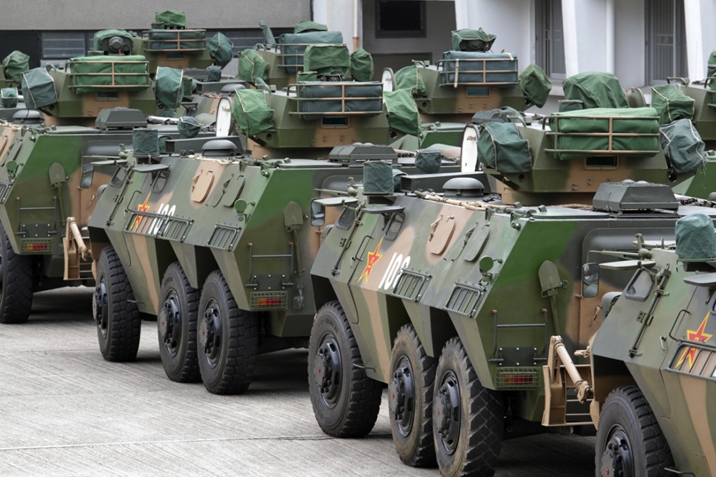 About 20 armoured vehicles are seen at PLA Gun Club Hill Barracks. Photo: Dickson Lee