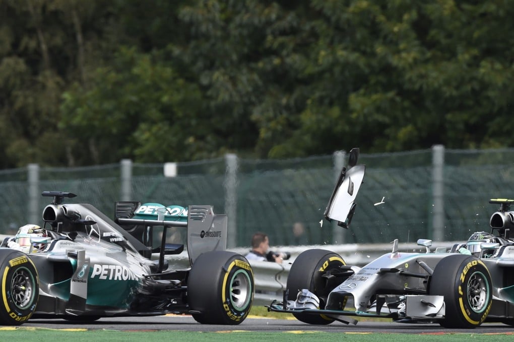 The simmering tension between Nico Rosberg and Lewis Hamilton spilled over into contact during the Belgium Grand Prix at the Spa-Francorchamps circuit. Rosberg accepted "responsibility" for the incident. Photo: AFP