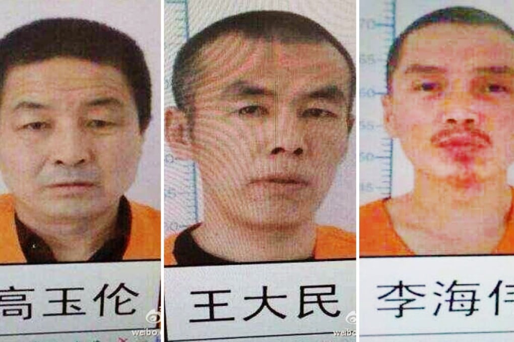 The three prisoners (from left) Gao Yulun, Wang Damin and Li Haiwei.