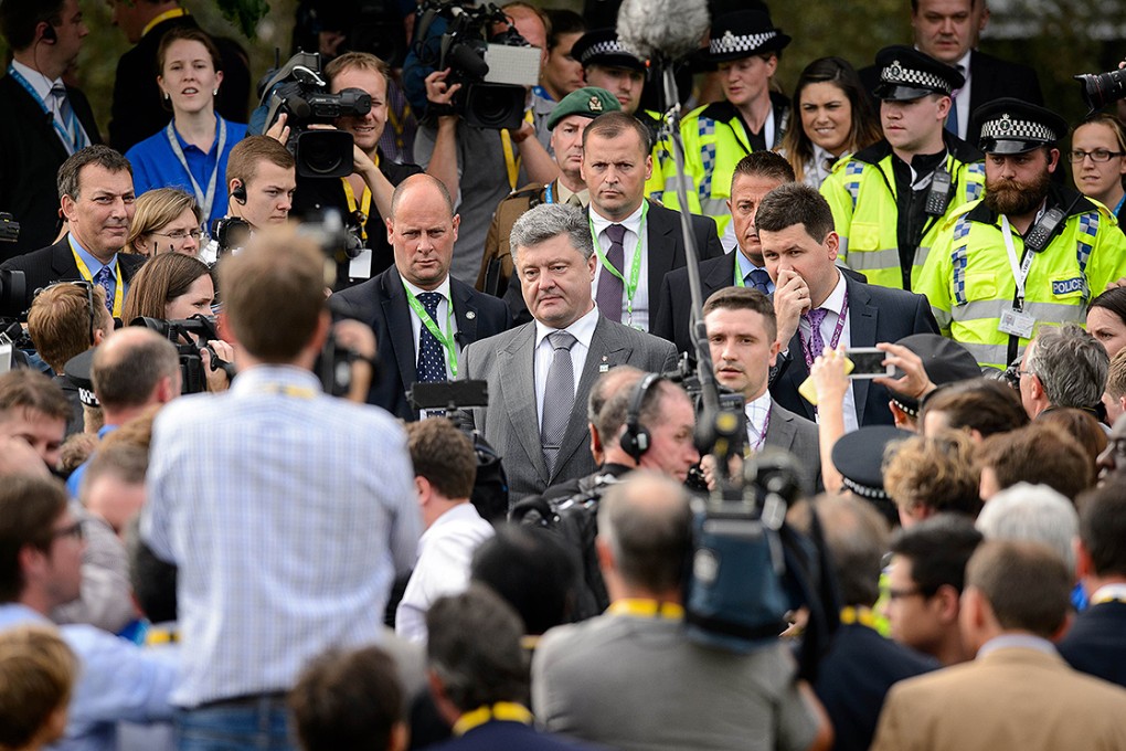 Ukrainian President Petro Poroshenko speaks to the media on the second day of the Nato summit in Newport. Photo: AFP