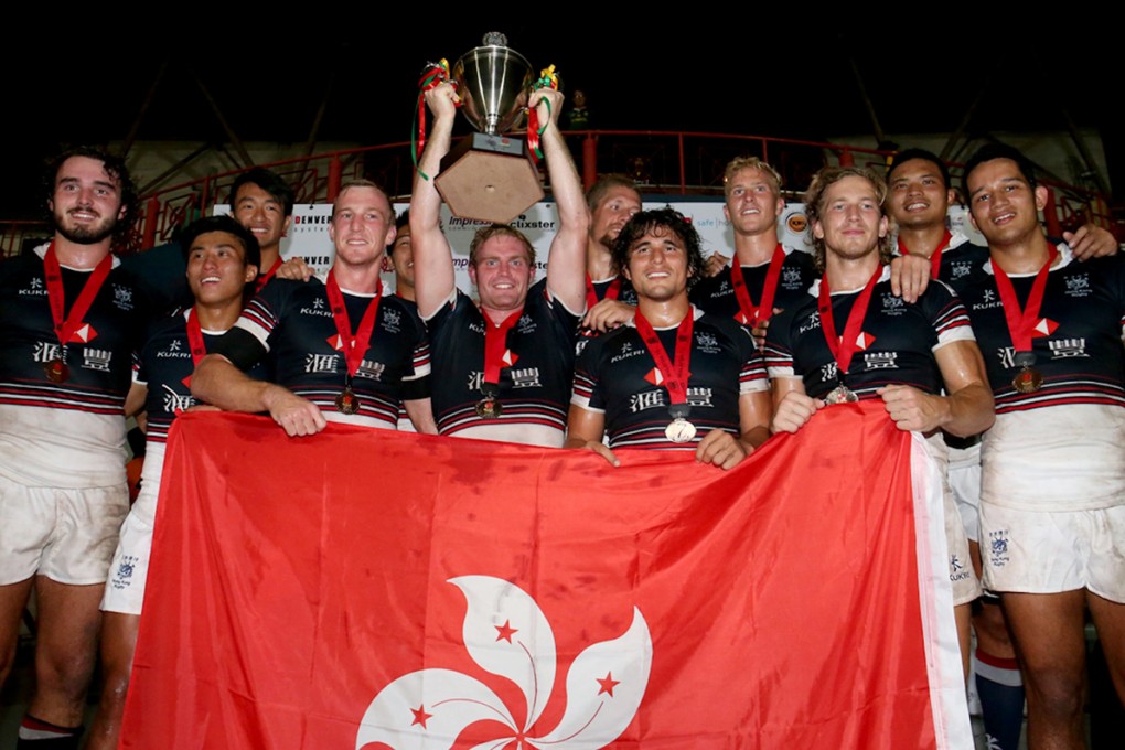 Hong Kong celebrate their second consecutive 2014 Asian Sevens Series triumph after defeating Japan in Sunday's Cup final at the Malaysia Sevens. Photos: ARFU