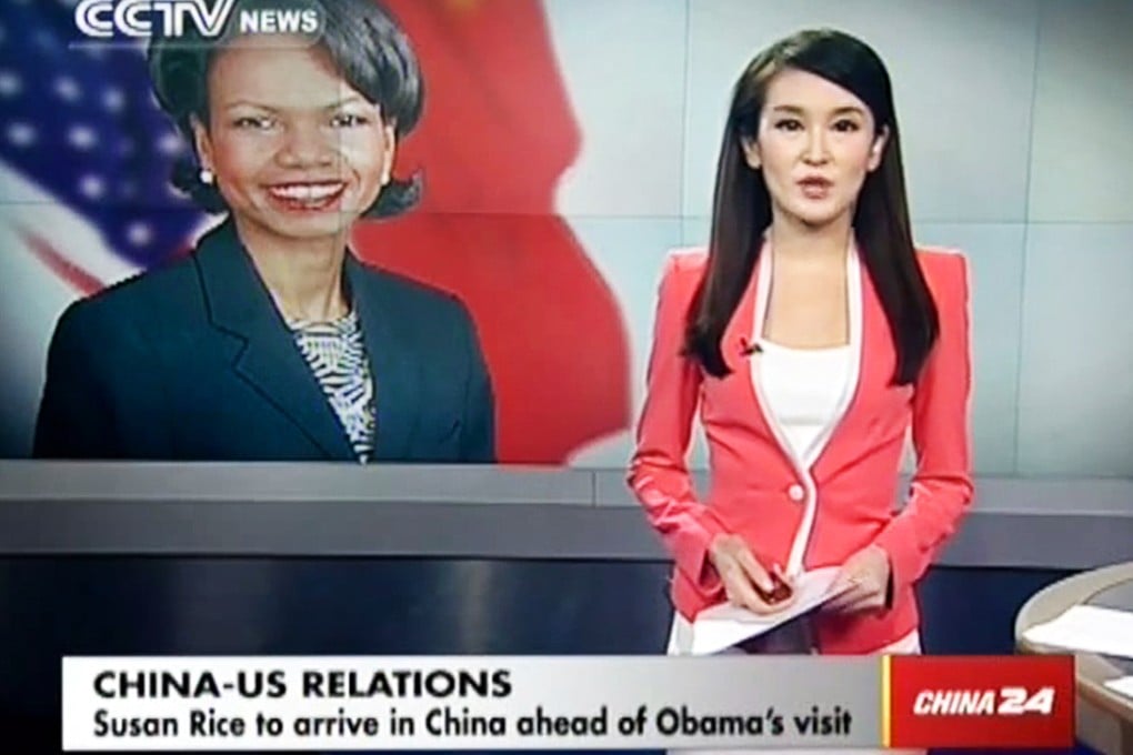 State-run China Central Television confuses United States National Security Advisor Susan Rice with former US secretary of state Condoleezza Rice. In a news cast on Sunday, the broadcaster showed the picture of Condoleezza Rice. Susan Rice is on a three-day trip to Beijing to prepare for the visit of US President Barack Obama in November. Photo: SCMP Pictures