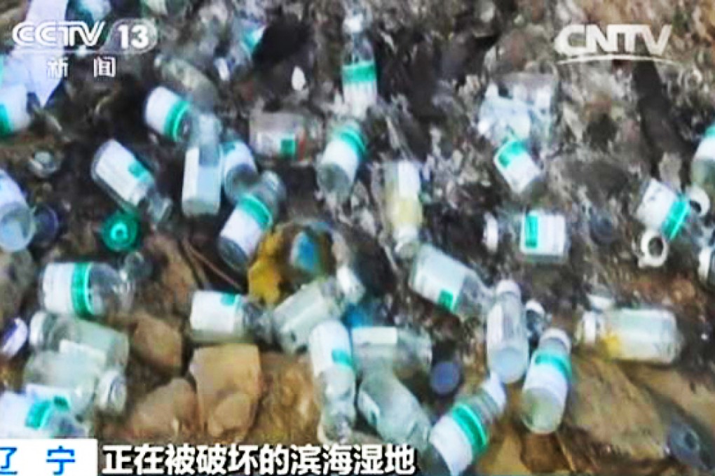 Empty bottles of antibiotics are shown at one of the sea cucumber farms. Photo: SCMP Pictures