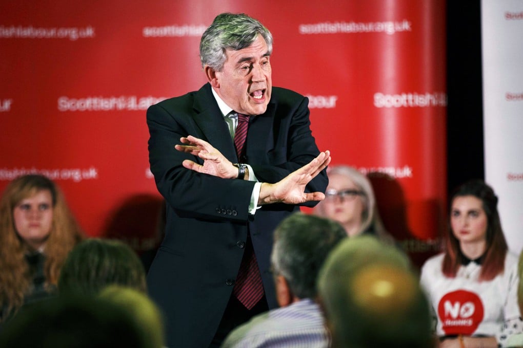 Gordon Brown speaks on the first leg of a cross-country tour over 10 days. Photo: EPA