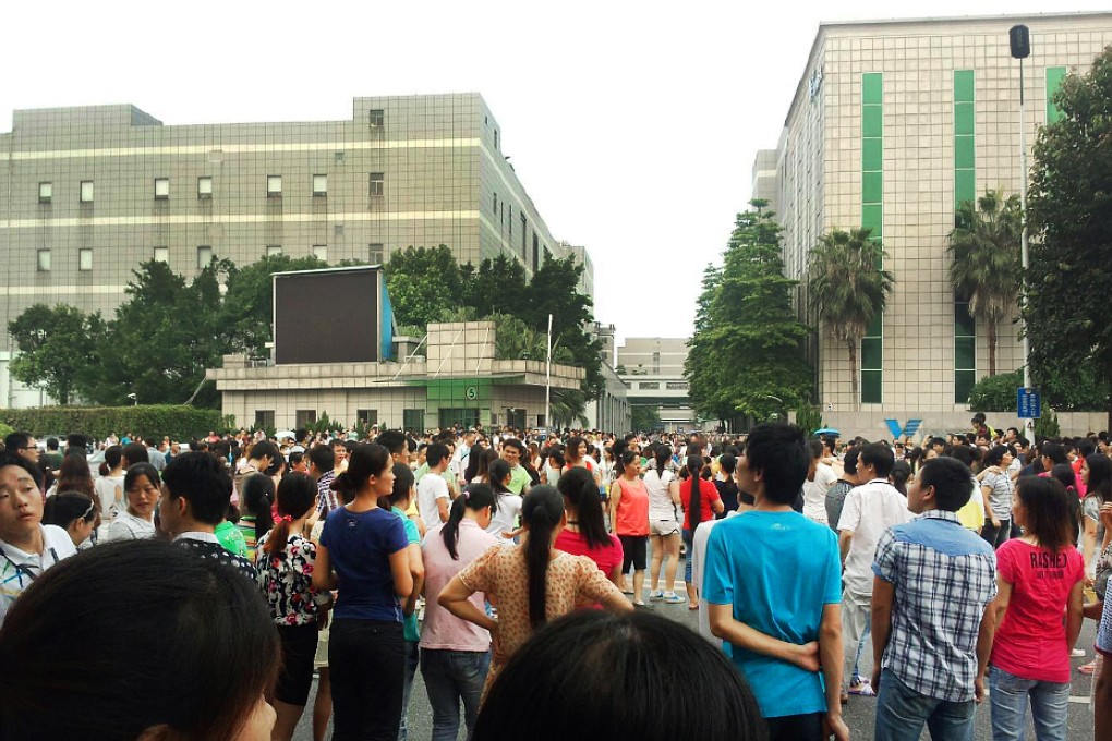 The strikes started on Tuesday at subsidiary Dongguan Masstop Liquid Crystal Display and spread on Wednesday to Wintek (China) Technology. Photo: Screenshot via Weibo