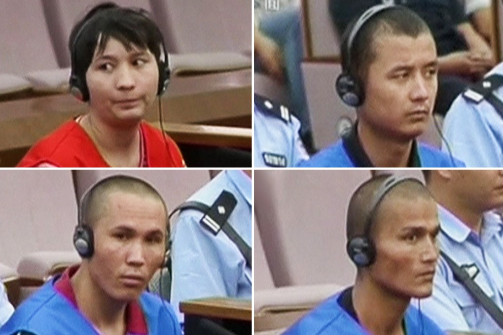 The four defendants accused of participating in an attack at Kunming train station went on trial on Friday. Photos: Reuters