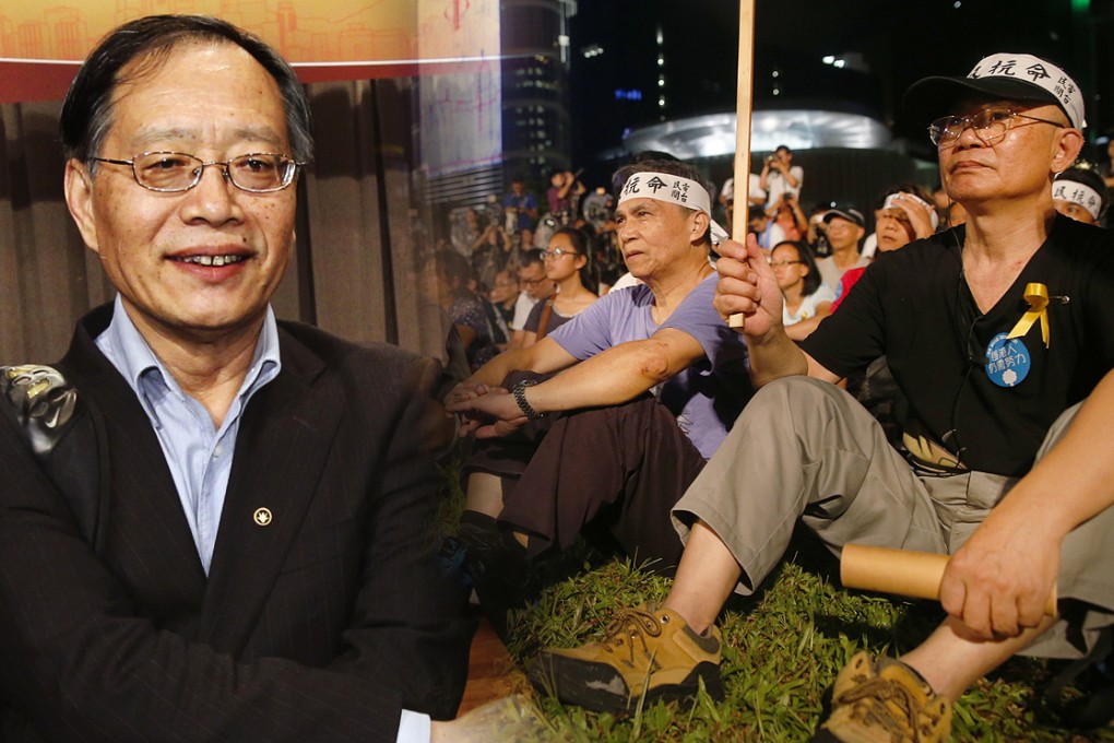 Zhang Dinghuai (inset) said Occupy supporters think the Basic Law is draconian, a claim flatly rejected by the movement's organisers. Photos: Bloomberg, Dickson Lee