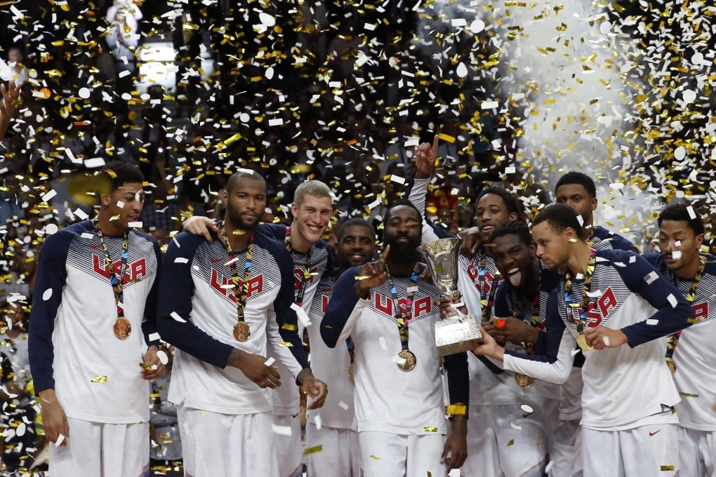 Confetti rains down on the Americans after they beat Serbia in the final. Photo: EPA