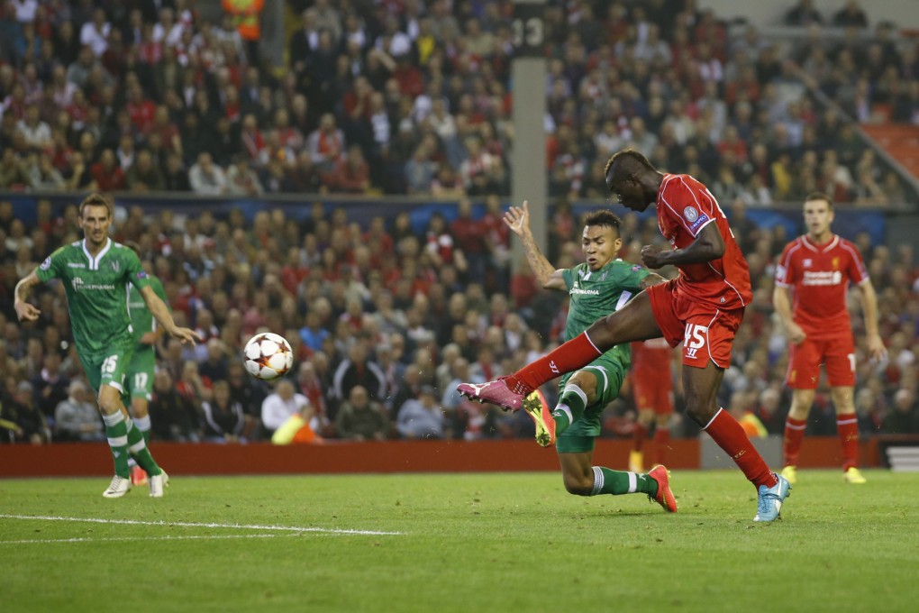 Liverpool's Mario Balotelli scores against Ludogorets. Photo: AP