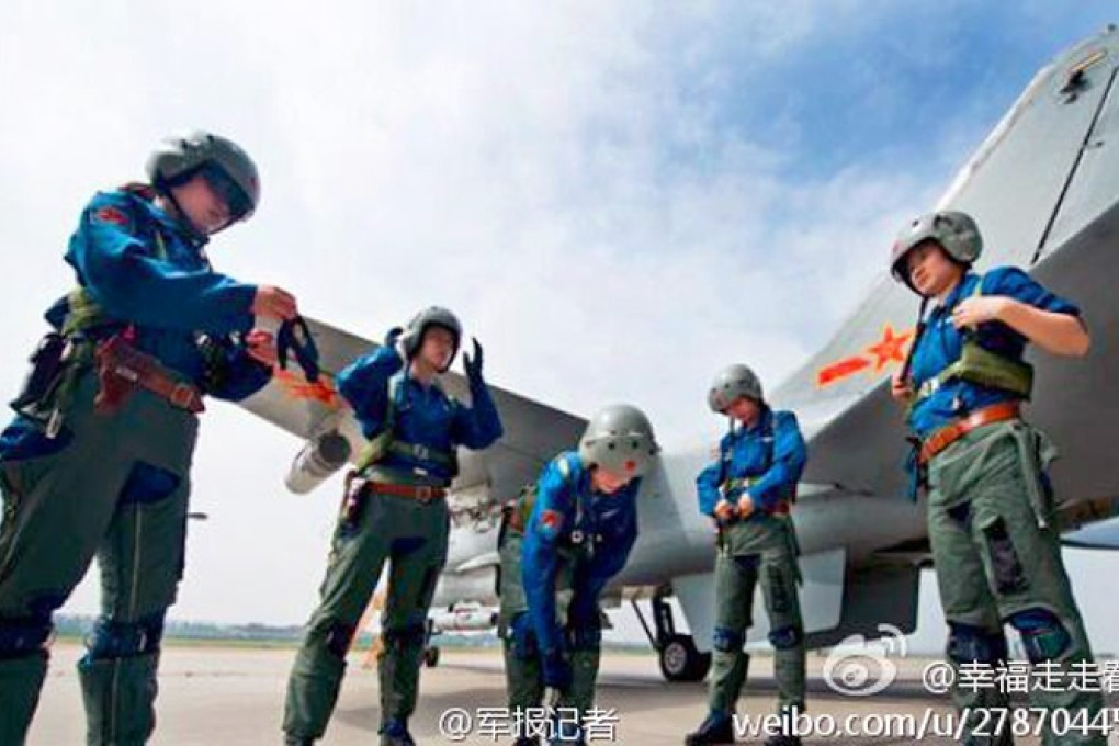 China's first female fighter pilots will fly as part of a performance at Airshow China in November. The event will also commemorate the 65th anniversary of the founding of the country's air force. Photo: SCMP PIctures